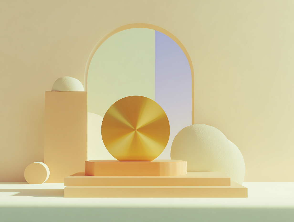 #1 alt_description
Plaques et blocs géométriques empilés en progression, sol stratifié, colonne en arrière-plan, surfaces mates beiges, éclairage doux, vaste espace vide.
#2 alt_description
Grand disque côtelé au premier plan, anneaux concentriques empilés et segments mobiles, mur plat avec fente lumineuse en arrière-plan, surfaces mates beiges.
#3 alt_description
Pile de lingots d'or abstraits empilés, formes rectangulaires biseautées, plaques verticales en arrière, surfaces mates beiges, éclairage doux.
#4 alt_description
Empilement d'enveloppes rectangulaires stylisées (contrat d'assurance‑vie), feuilles superposées, surfaces mates beiges, éclairage doux, espace vide.