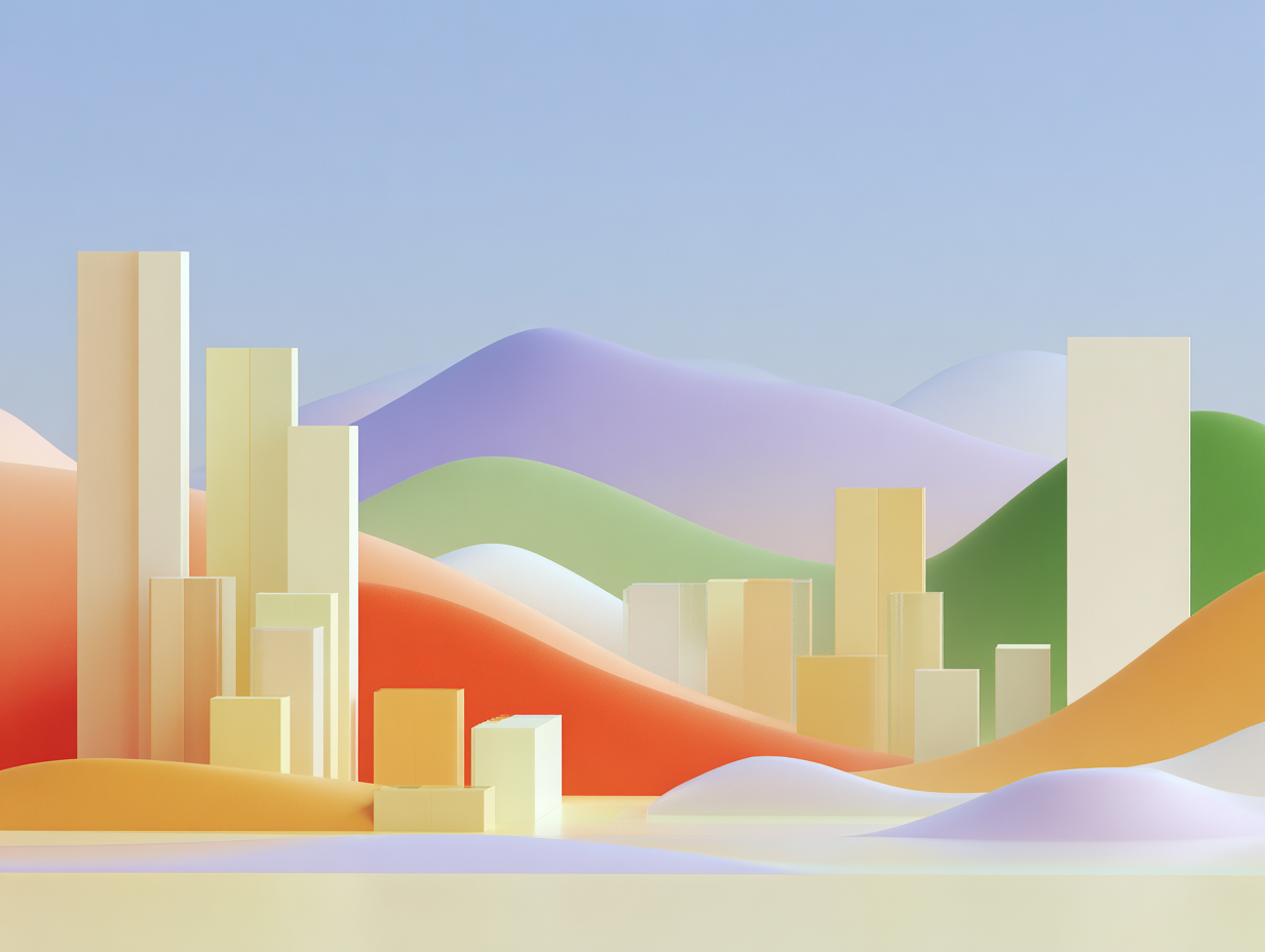 #1 alt_description
Empillement de plaques rectangulaires au premier plan, dalle inclinée soutenue par colonnes au centre, fines plaques verticales en arrière-plan.

#2 alt_description
Colonnes de disques empilés et décalés au premier plan, plaque fendue au centre, plans superposés à l'arrière.

#3 alt_description
Carte bancaire stylisée inclinée au premier plan, pile de plaquettes plates au milieu, deux plans allongés parallèles en arrière-plan.

#4 alt_description
Barres tridimensionnelles de hauteurs variées au centre, quader bas au premier plan, plateforme allongée en arrière-plan.