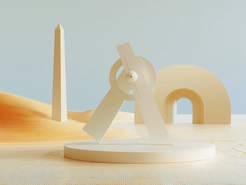 Illustration 3D minimaliste en tons beige — composition abstraite évoquant le choix entre autonomie et délégation dans la gestion d'un capital