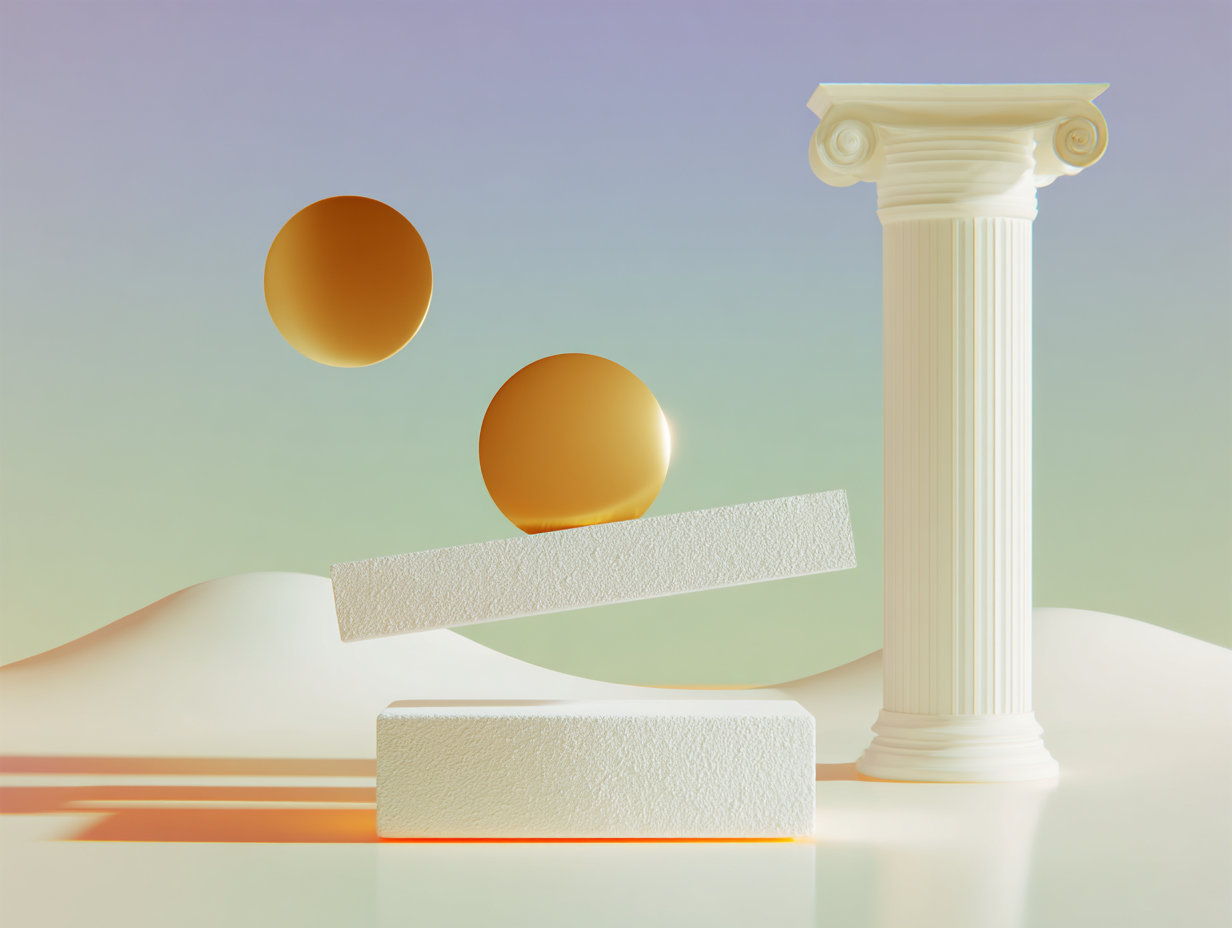 #1 alt_description
Mehrere flache kreisförmige Scheiben vorne, versetzte offene Zylinder mittig, schlanker Obelisk hinten, matte glatte Oberflächen, viel negativer Raum.
#2 alt_description
Massiver rechteckiger Block auf niedrigem Podest vorne, dünne horizontale Platten mittig, hohes flaches Panel im Hintergrund, matte Oberflächen.
#3 alt_description
Miniatur einer Börsenfassade mit Säulen und Giebel vorne, gestaffelte schmale Rechtecke mittig, hoher rechteckiger Pfeiler hinten.
#4 alt_description
Reduzierte Maquette d'immeuble au premier plan, plateformes horizontales décalées au milieu, large paroi en arrière-plan, surfaces mates.