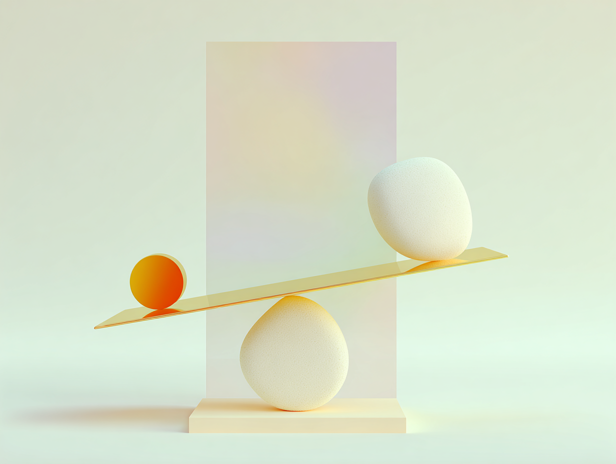 #1 alt_description
Plate-forme circulaire matte avec deux prismes opposés, lames rectilignes en arrière, grand panneau vertical en fond, composition géométrique abstraite sur fond sable.

#2 alt_description
Pile de disques mats empilés sur une dalle, petit levier incliné en appui, colonne mince en arrière-plan, composition minimaliste.

#3 alt_description
Bloc rectangulaire abstrait évoquant un portefeuille matériel, encoche, plaque avec motifs de circuits en relief, piliers plats en arrière.

#4 alt_description
Disque percé simulant porte de coffre, registres rectangulaires empilés en éventail, grande dalle verticale en fond, composition géométrique.