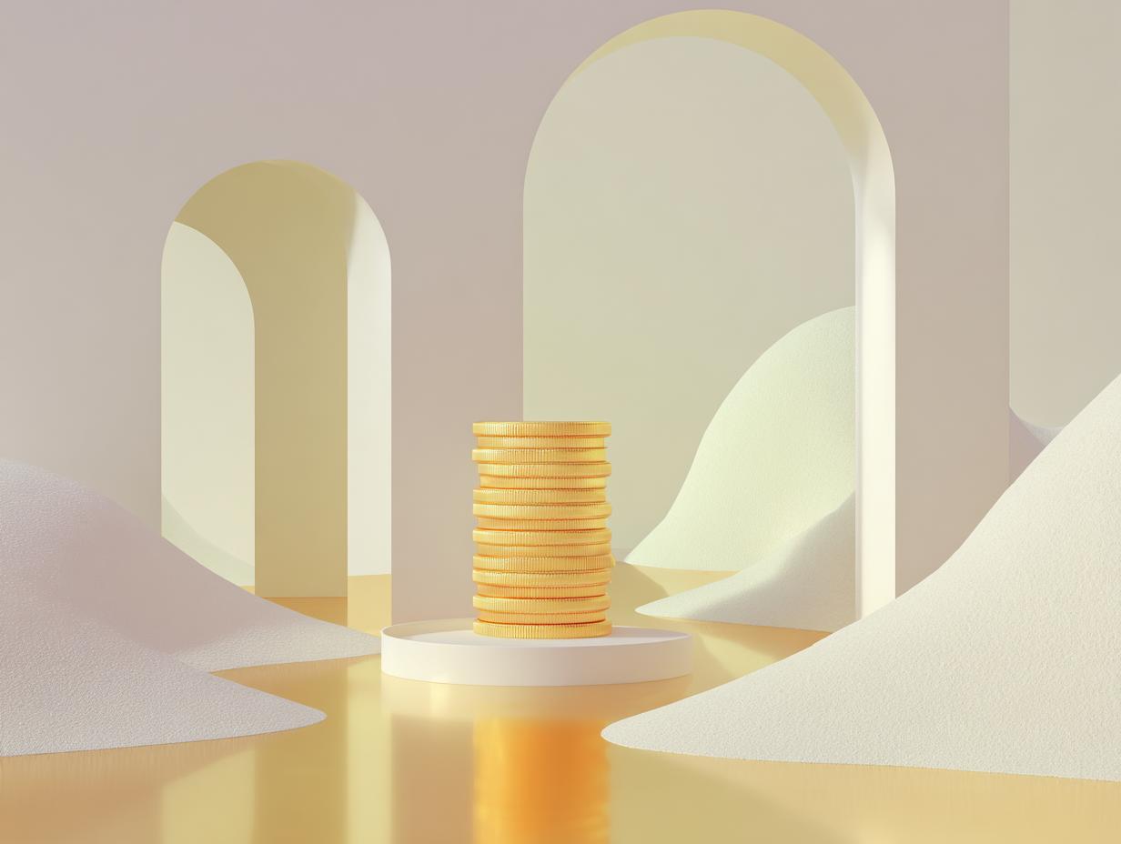 #1 alt_description
Plateau circulaire texturé bas, trois dalles géométriques flottantes décalées, prisme élancé en arrière-plan, surfaces mates beiges, espace négatif
#2 alt_description
Quader sur socle bas, grande disque circulaire ajouré en arrière-plan, blocs étagés, surfaces mates beiges
#3 alt_description
Pile de pièces stylisées au premier plan, canaux peu profonds au milieu, plateformes rectangulaires en arrière-plan, surfaces mates beiges
#4 alt_description
Certificats d'actions stylisés empilés au premier plan, plaque protectrice flottante au milieu, barres parallèles en arrière-plan, surfaces mates beiges