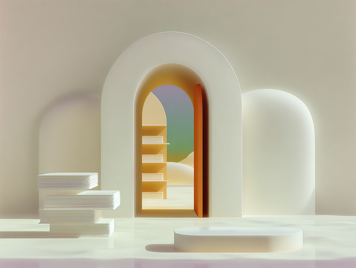 #1 alt_description
Cube mat au premier plan, anneau segmenté flottant au centre, colonne élancée à l'arrière, surfaces lisses couleur sable, éclairage doux.

#2 alt_description
Cubóïde ouvert avec étagères horizontales intérieures, plateaux empilés au premier plan, arrière-plan plat sable avec bande lumineuse.

#3 alt_description
Portefeuille matériel abstrait posé sur une base rectangulaire, plaques empilées en arrière, bords dorés stylisés, surfaces mates couleur sable.

#4 alt_description
Groupe de blocs rectangulaires en barres ascendantes sur une base graduée, arrière-plan plat sable, surfaces mates et texturées.