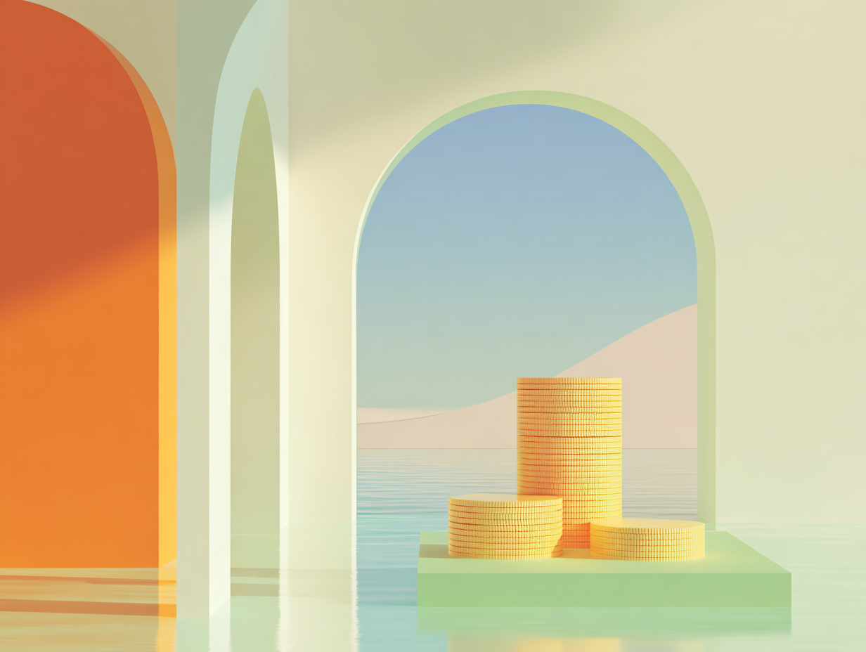 #1 alt_description
Sept plaques horizontales empilées, une plaque inclinée avec encoche au milieu, monolithe vertical en arrière-plan, surfaces mates et microtexture.

#2 alt_description
Trois piles de pièces empilées de hauteurs différentes sur un socle rectangulaire, fines séparations en arrière-plan, surfaces mates.

#3 alt_description
Graphique en barres composé de cinq prismes verticaux de hauteurs variées, deux capsules cylindriques aplaties devant, surfaces mates sable.

#4 alt_description
Livret d'épargne stylisé en livre plat avec fines fentes pour pages, petit cube-calendrier en arrière-plan, surfaces mates.