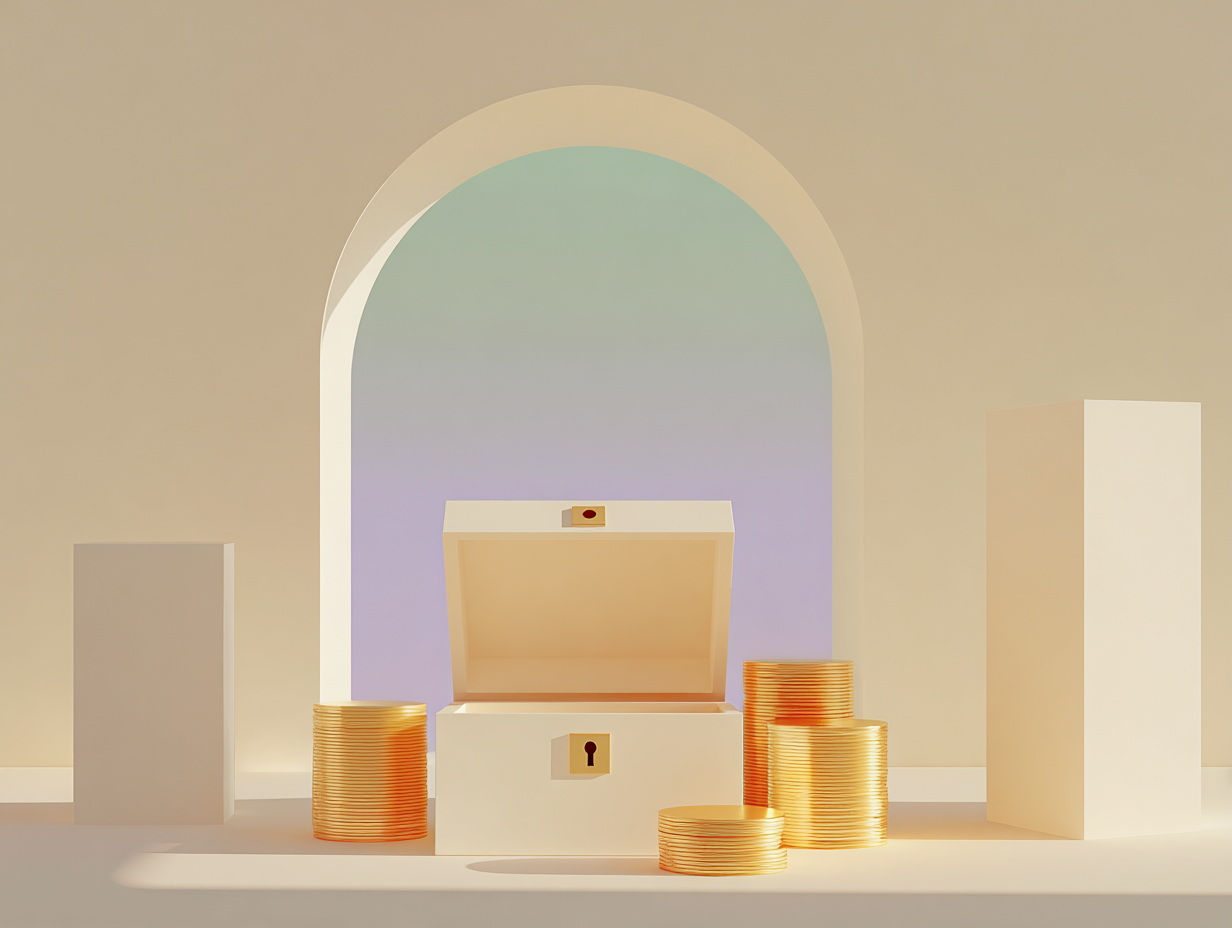 #1 alt_description
Empilement de plaques rectangulaires décalées, trois colonnes géométriques alignées, grande dalle arrière, surfaces mates et ombres douces.
#2 alt_description
Boîte métallique verrouillée partiellement ouverte au premier plan, piles de disques ronds au milieu, grande surface plane arrière, textures mates.
#3 alt_description
Colonne cylindrique d'affichage boursier stylisée (PEA), bandes horizontales graduées, base circulaire, surfaces mates et ombres douces.
#4 alt_description
Maquette d'immeuble minimaliste (SCPI) au premier plan, plusieurs modules empilés au milieu, grande base plate arrière, surfaces mates.