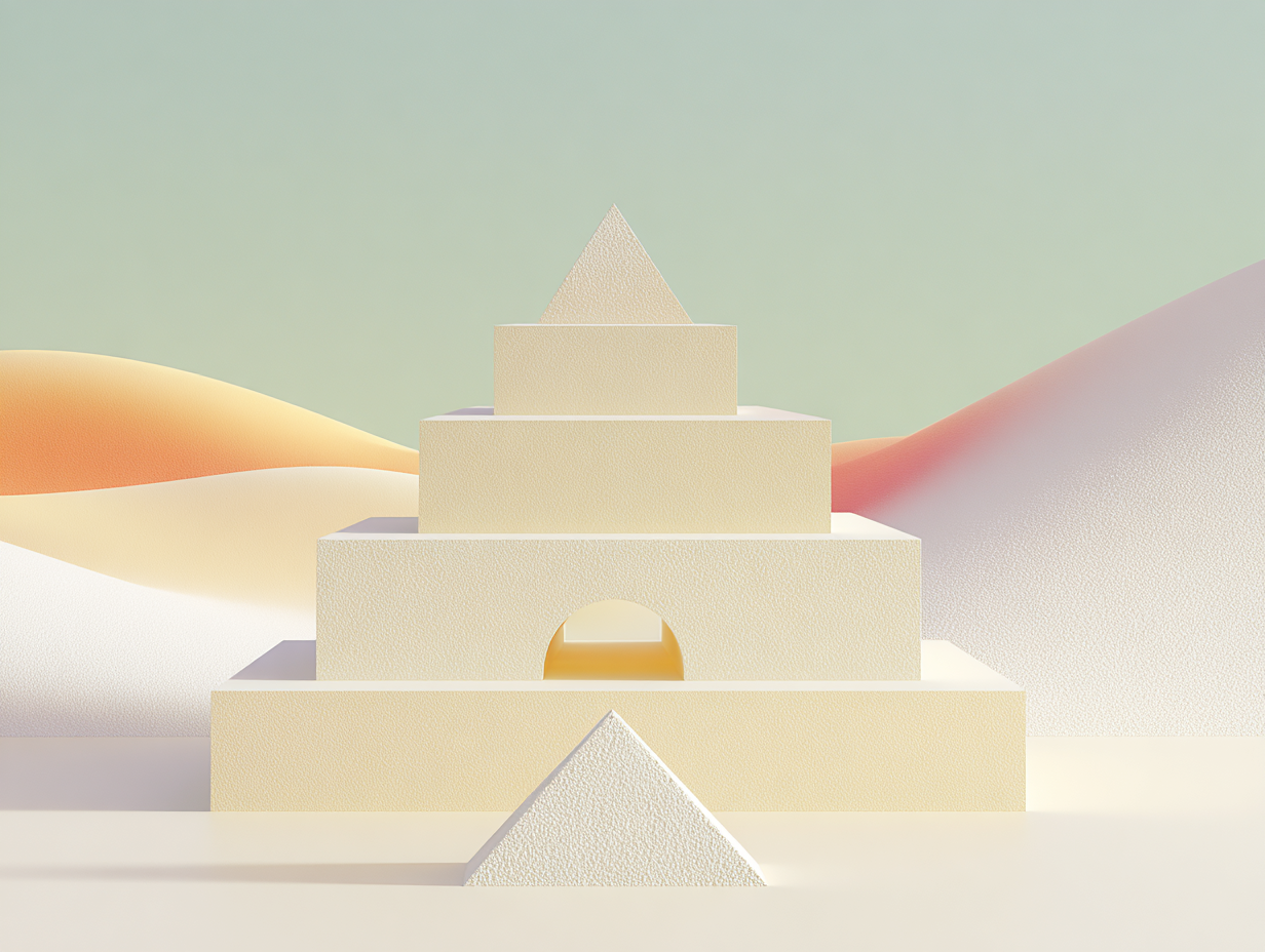 #1 alt_description
Trois cubes creux flottants reliés par des canaux fins, socle bas en avant, colonne élancée en arrière, surfaces mates beige, microtexture
#2 alt_description
Clé minimaliste posée en diagonale sur un socle circulaire bas, surfaces mates beige, arrière-plan architectural lointain
#3 alt_description
Graphique en barres 3D ascendantes, barres mates beiges séparées par des cales fines, arrière-plan plat et ombres douces
#4 alt_description
Pyramide modulaire 3D beige à couches empilées, une couche retirée posée sur un socle bas, surfaces mates et fentes nettes