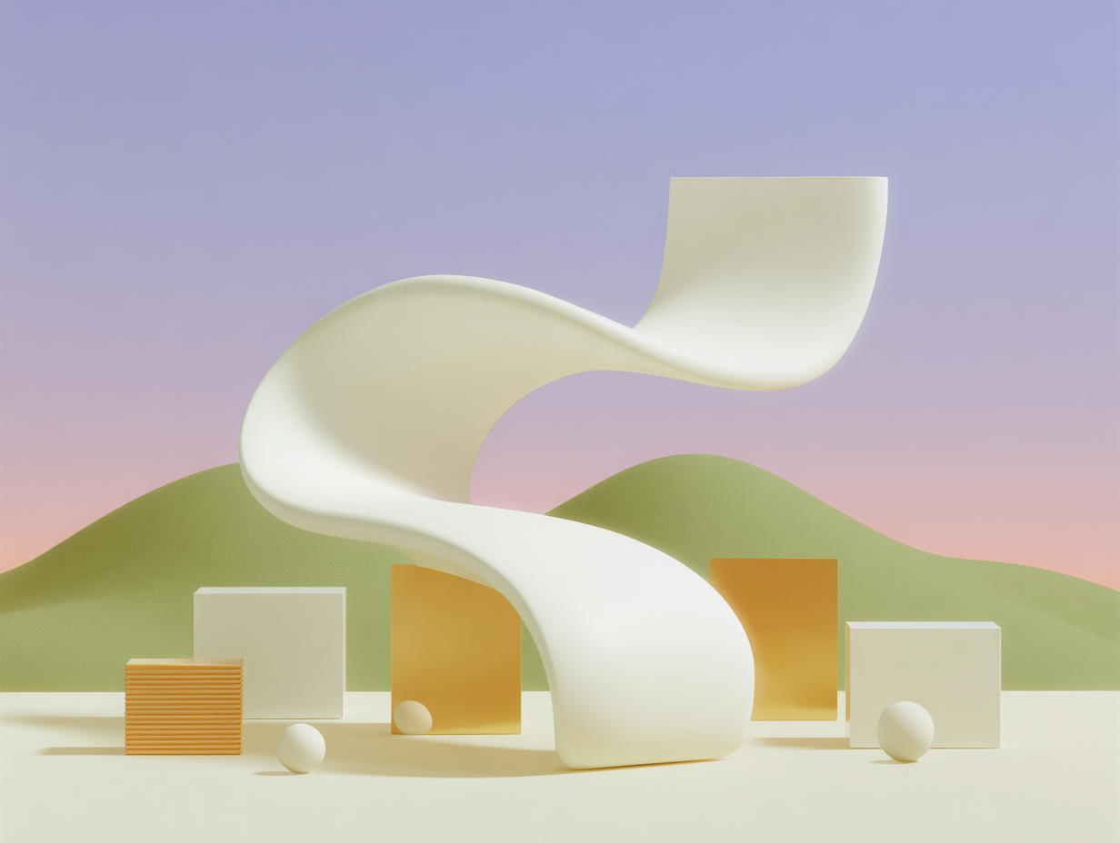 #1 alt_description
Petits cubes empilés en escalier au premier plan, deux plaques inclinées au centre reliées par un ruban fin, monolithe vertical en arrière-plan, surfaces mates
#2 alt_description
Panneau perforé avec fente circulaire au premier plan, rangée de cuboïdes empilés au centre, une boîte légèrement extraite, paroi incurvée en arrière-plan
#3 alt_description
Ruban courbe ascendant au premier plan, barres empilées au centre formant un histogramme, disques suspendus comme points, grille légère en arrière-plan
#4 alt_description
Cartes abstraites empilées et décalées au centre, une carte courbée au premier plan, fentes étroites entre les couches, ombres douces en arrière-plan