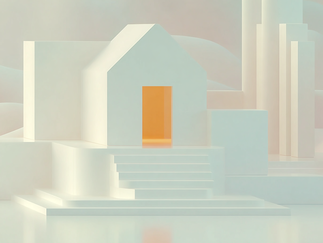 #1 alt_description
Plateforme cubique au premier plan, séries de plans escaladants et colonnes étroites au milieu, arche lointaine et vaste espace vide en arrière-plan.

#2 alt_description
Maison miniature évidée en coupe sur socle, pièce cubique éclairée au premier plan, blocs rectangulaires décalés au milieu, plan vide à l'arrière.

#3 alt_description
Façade de bourse minimaliste en 3D avec colonnade stylisée sur socle, panneaux rectangulaires flottants au milieu, colonnes fines en arrière-plan.

#4 alt_description
Graphique linéaire 3D en ruban sur piédestal, petites stèles verticales au milieu, large plan vide et paroi plate à l'arrière-plan.