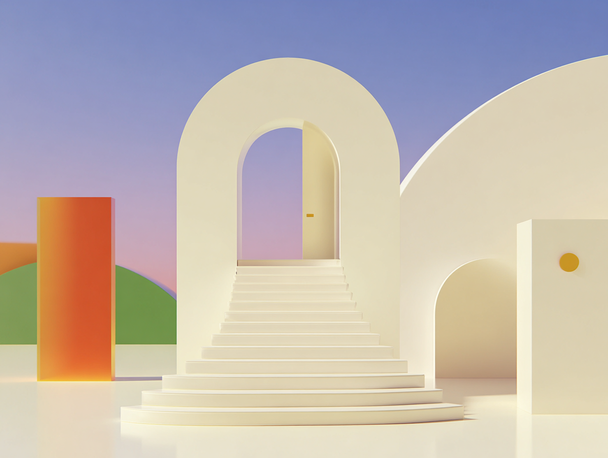 #1 alt_description
Plaques et prismes empilés au premier plan, arcs superposés au milieu, colonne minimale en arrière-plan, surfaces lisses et grand espace vide.
#2 alt_description
Cuboïde massif au premier plan avec ouverture circulaire, compartiments en tiroirs au milieu, plateforme plate en arrière-plan, volumes géométriques.
#3 alt_description
Trois piles de pièces cylindriques au premier plan, plaque horizontale semi-transparente au-dessus (plafond), stèles verticales en arrière-plan.
#4 alt_description
Plaque horizontale en format carte avec découpe rectangulaire au premier plan (carte bancaire abstraite), sliders parallèles au milieu, trois quaders translucides en arrière-plan.