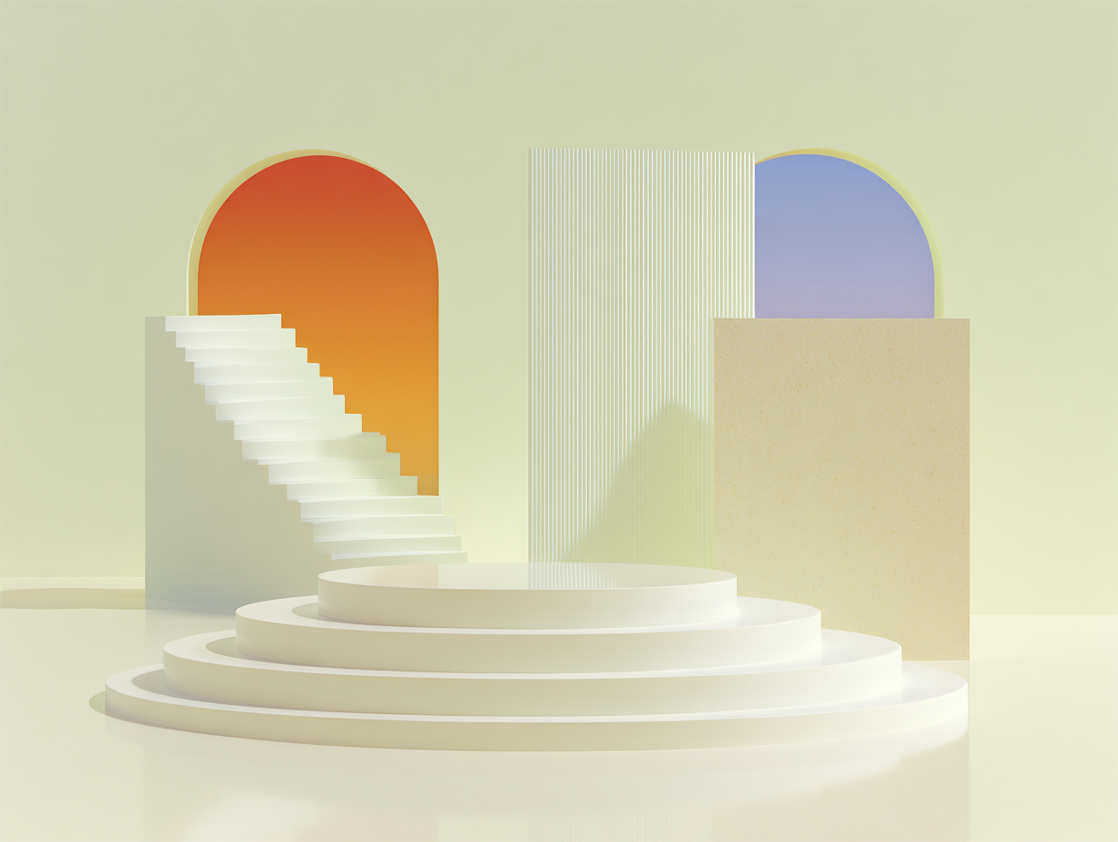 Série de barres tridimensionnelles formant un graphique boursier, quelques encoches horizontales sur certaines barres, surfaces mates beiges.