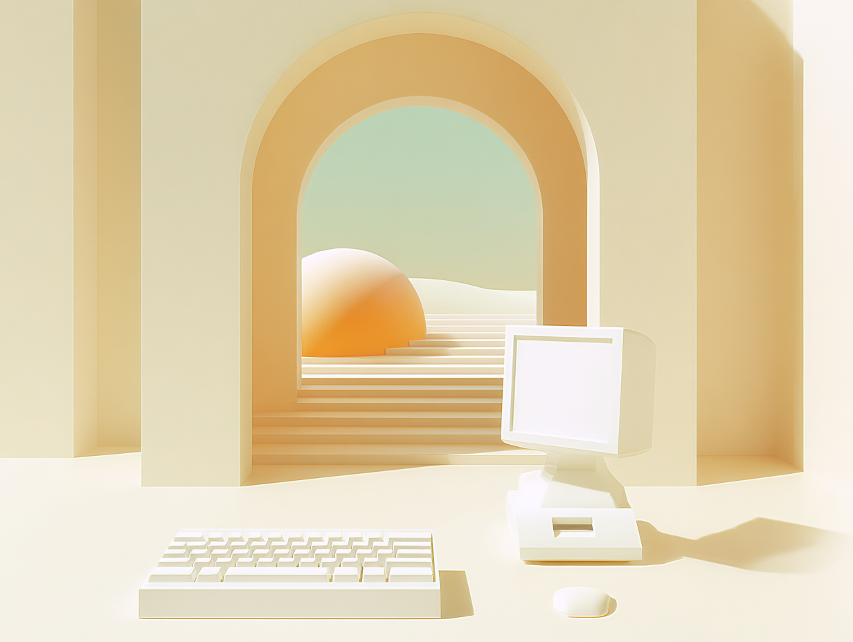 #1 alt_description
Plans géométriques beiges: marches basses en avant, colonne segmentée au centre, panneau rectangulaire en arrière, surfaces mates et texture subtile.
#2 alt_description
Ensemble de barres verticales minimalistes sur socle bas, variations de hauteurs, surfaces mates, fond beige épuré, ombres longues.
#3 alt_description
Calculatrice 3D minimaliste sur socle, touches rectangulaires surélevées, écran discret, surfaces mates beige et texture micro.
#4 alt_description
Ordinateur de trading minimaliste: écran incliné avec formes de graphique, clavier bas, socle rectiligne, surfaces mates beiges.